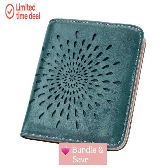 Slim RFID Vegan Leather Wallet with Sunflower Design, 6 Card Slots - Picture 1 of 7